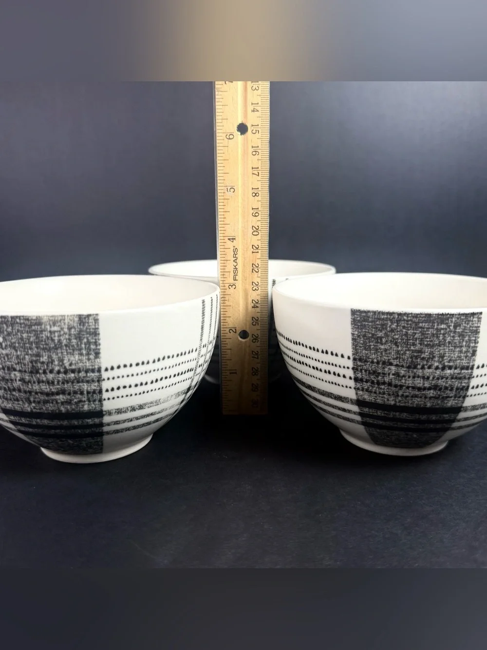 Set Of 3 Retired West Elm Black Original Plaid Cereal Bowls Stoneware